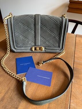 Rebecca Minkoff Sage Quilted Suede Crossbody with Gold Chain Strap
